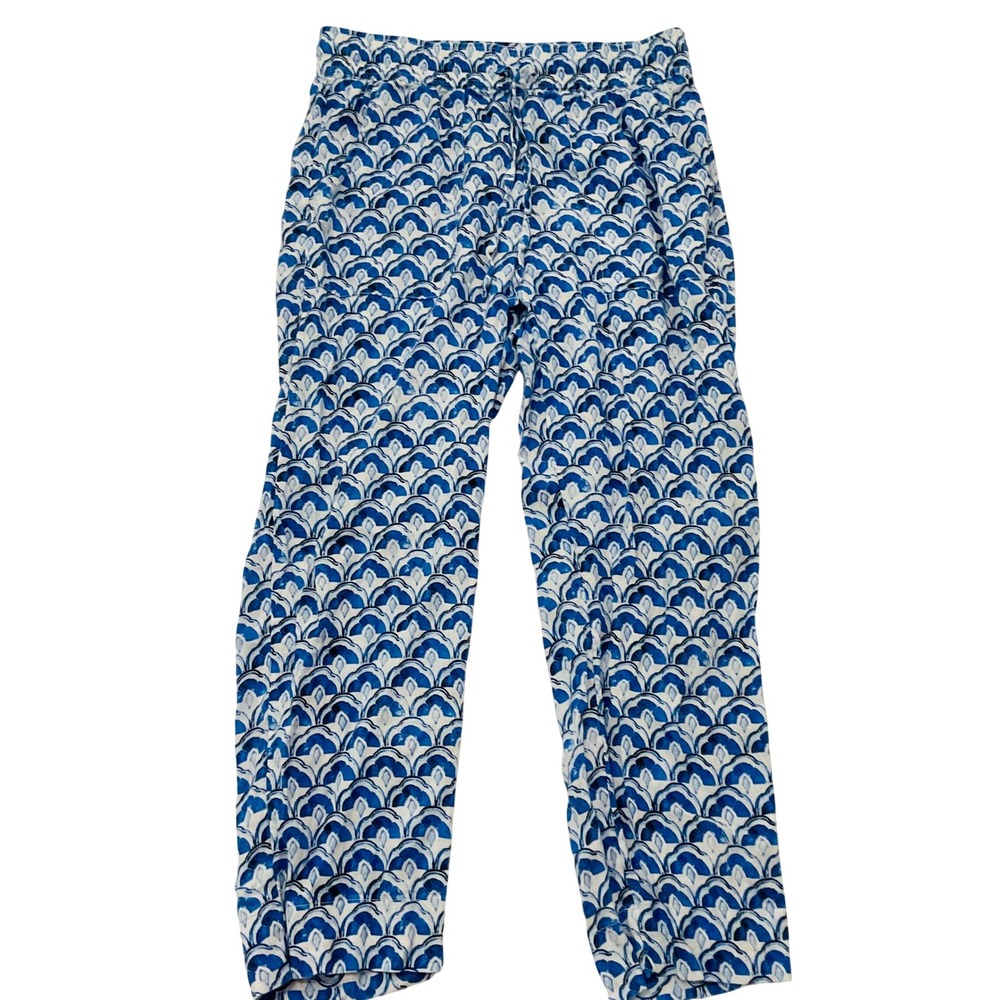Sigrid Olsen 100% linen pants women's blue‎ white BoHo resort abstract print M